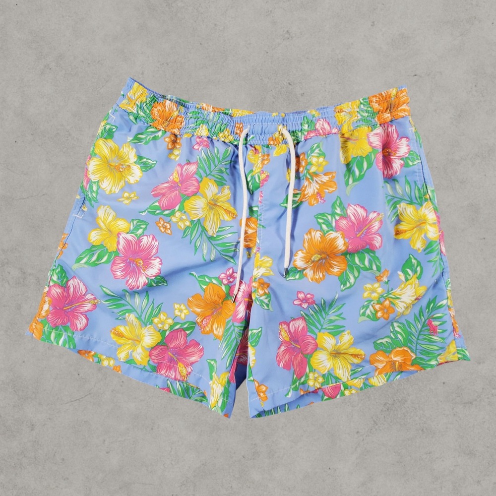 Polo Ralph Lauren Shorts Mens XXL Blue Swim Trunks Tropical Hibiscus Floral